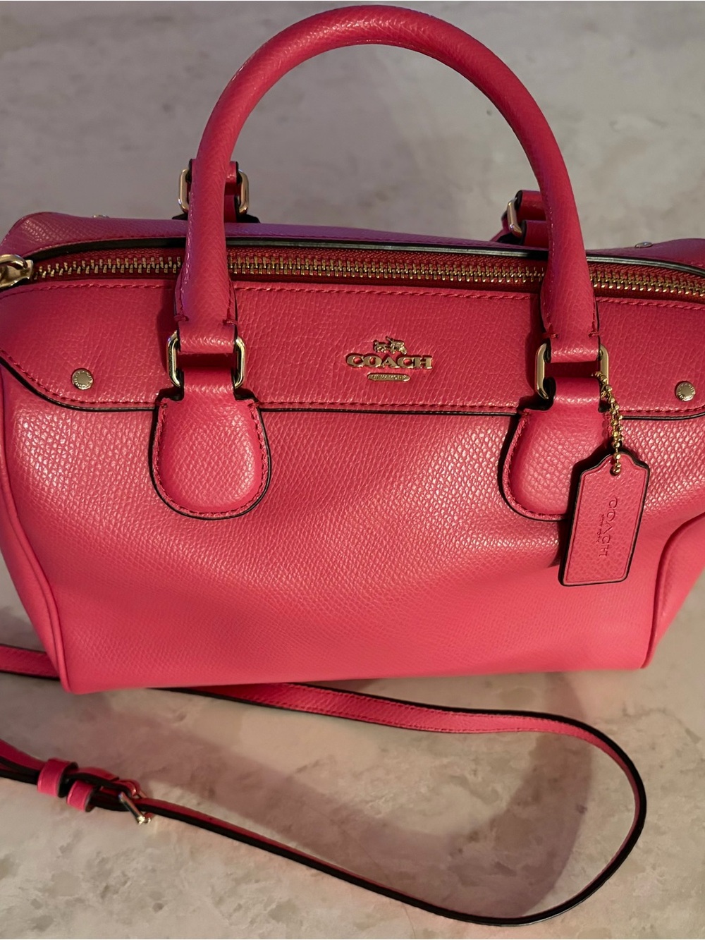 Coach Mini Bennett in Hot Pink Pebbled Leather Satchel with Gold Hardware